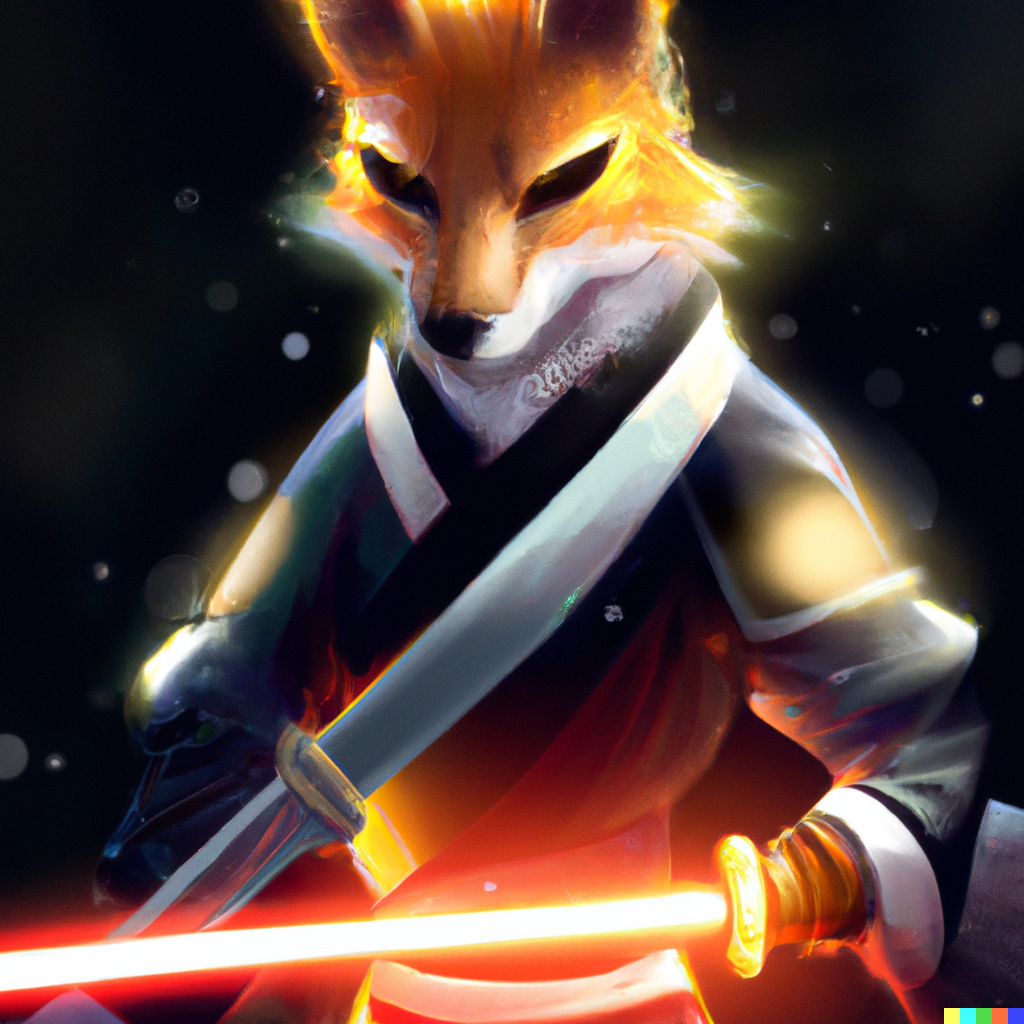 DALL·E 2022-08-28 13.41.46 - digital art of a asian samurai fox with a glowing sword